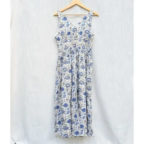 NWT  Caroline Constas Blue Floral Cotton/Modal Sleeveless Midi Dress, size M - Picture 3 of 12